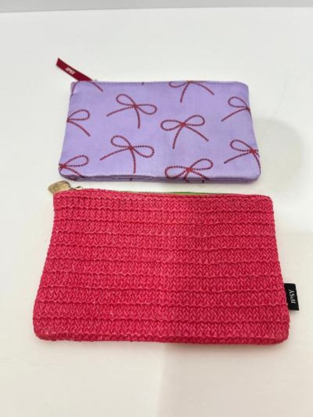 Ipsy Bags Purple with Glittery Red Bows Dec. 2025 & Strawberry Red March 2025